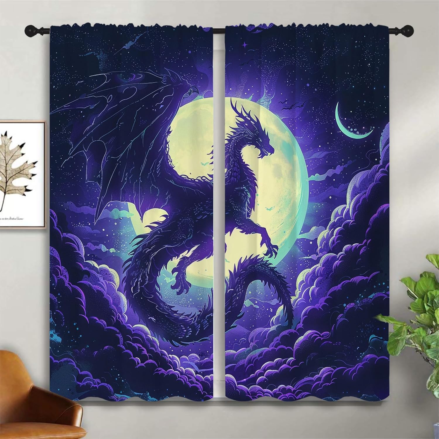 Blackout Curtain Nursery - Zasłony zaciemniające Fioletowy Smok do dekoracji