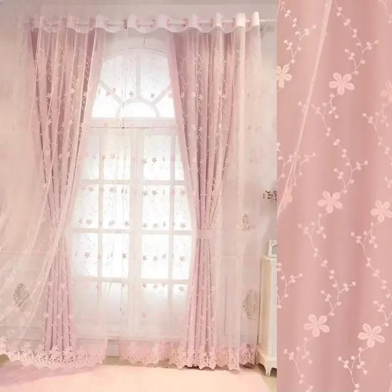 Blackout Curtain Nursery - 1 szt. Koreańskie Różowe Przezroczyste Zasłony