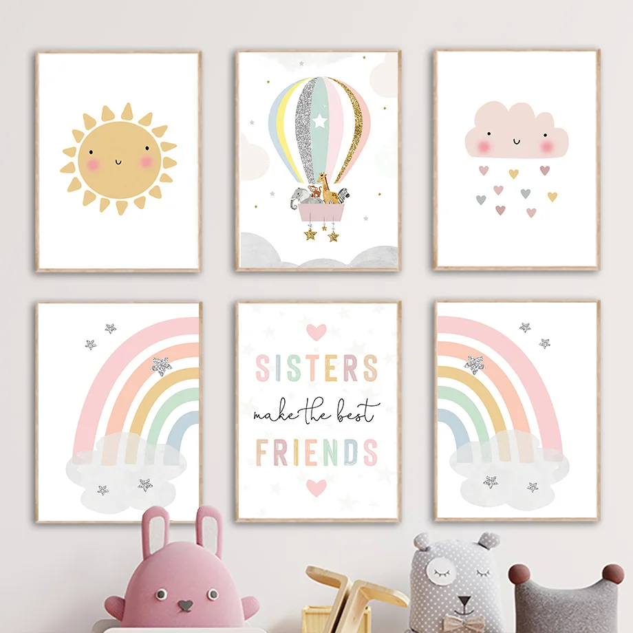 Baby Nursery Giraffe - Żyrafa Słoń Balon Słońce Tęcza Plakaty