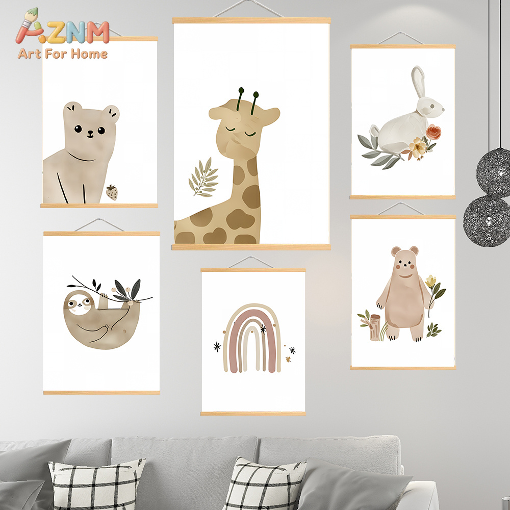 Baby Nursery Giraffe - AZNM Neutralny Boho Safari Zwierzęta Obraz