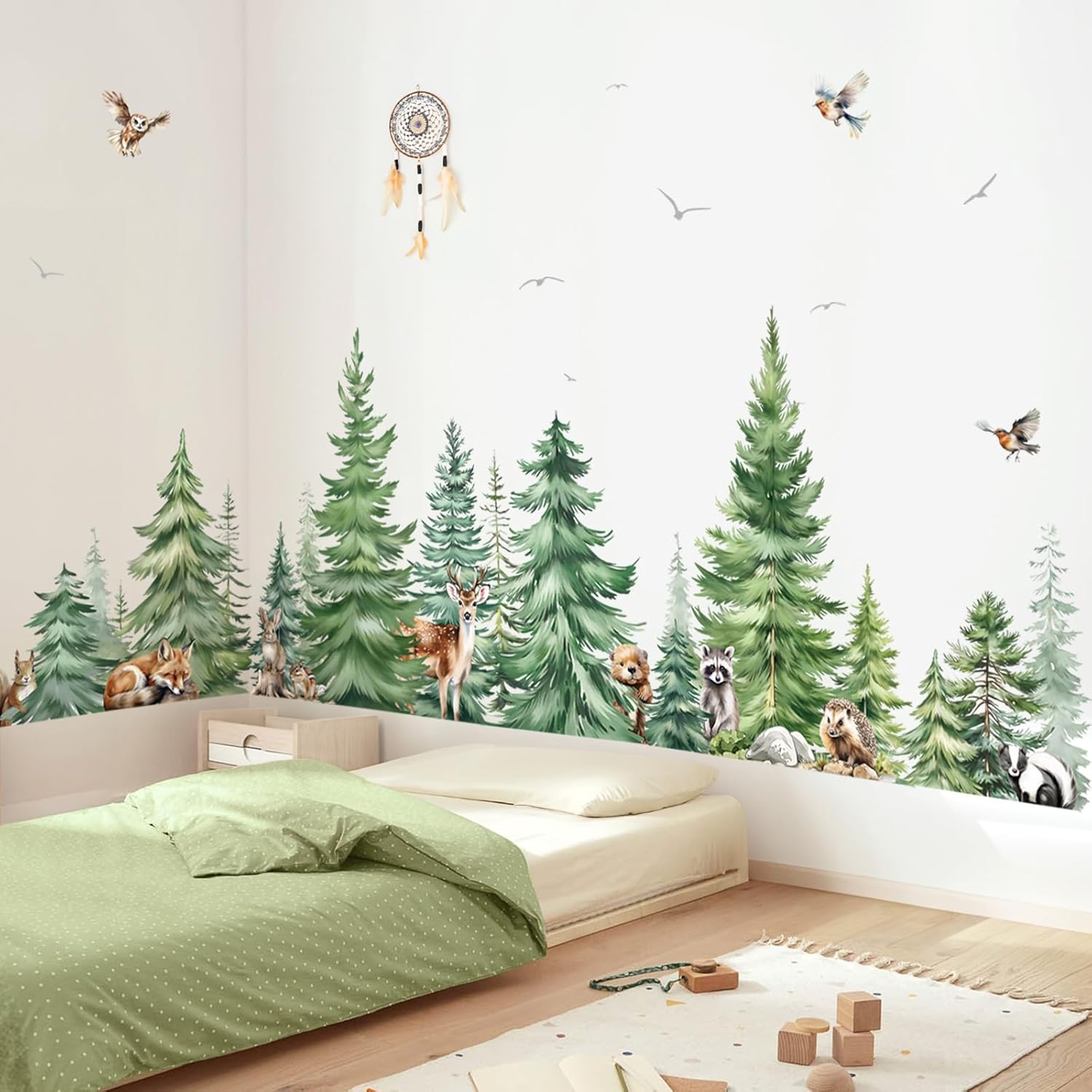 Baby Nursery Panelling - Duże naklejki ścienne akwarelowe z sosnami,