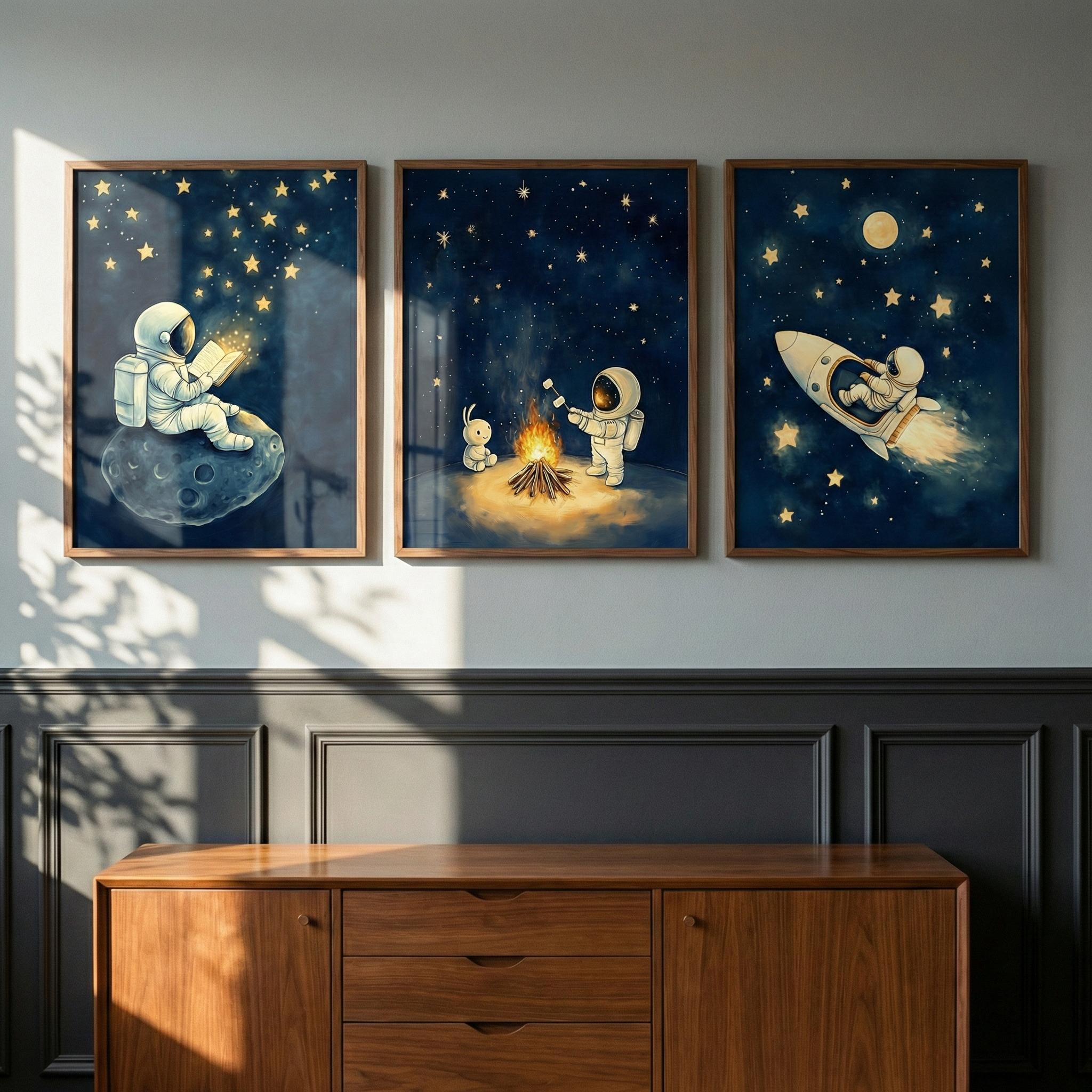 Baby Nursery Frames - Zestaw 3 obrazków astronautów na ścianę,