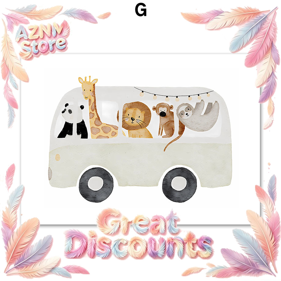 Baby Nursery Elephant - Boho Zwierzęta Przyjaciele Słoń Królik Niedźwiedź