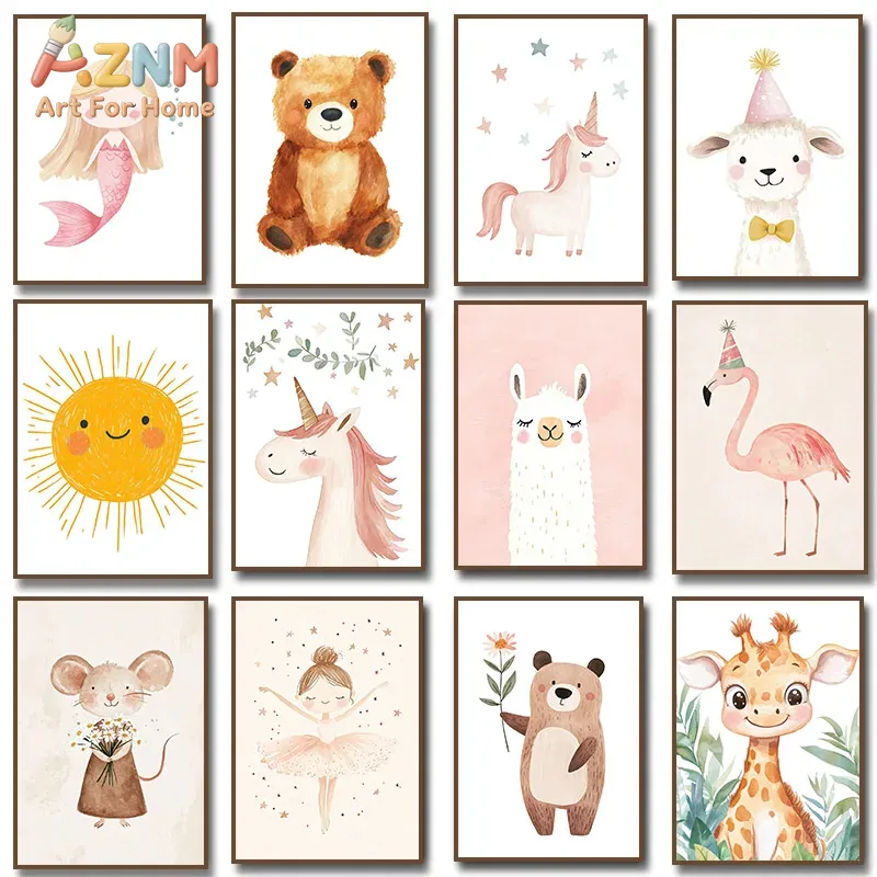 Baby Nursery Giraffe - AZNM Akwarelowy Obraz na Płótnie z
