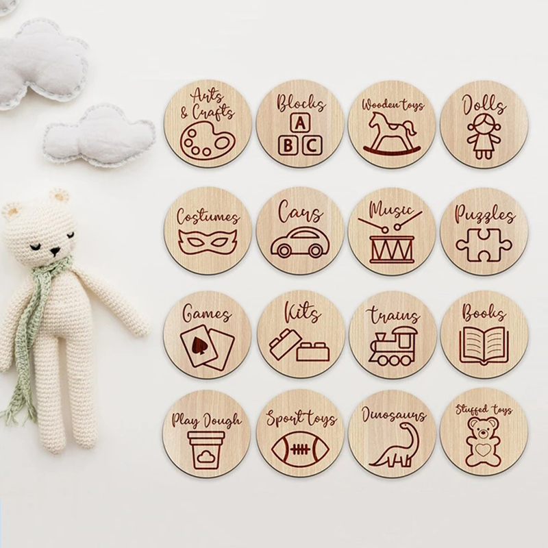 Baby Nursery Items - Drewniane etykiety do przechowywania, dekoracje do