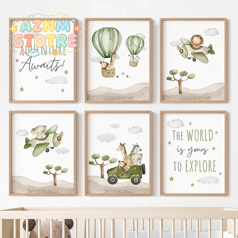 Baby Nursery Giraffe - Plakaty ze zwierzętami w balonach na