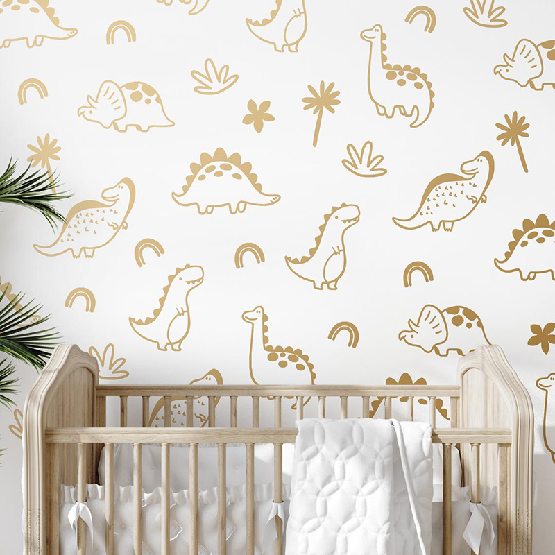 Baby Nursery Panelling - Geometryczne drzewo dinozaura tęczowa naklejka ścienna