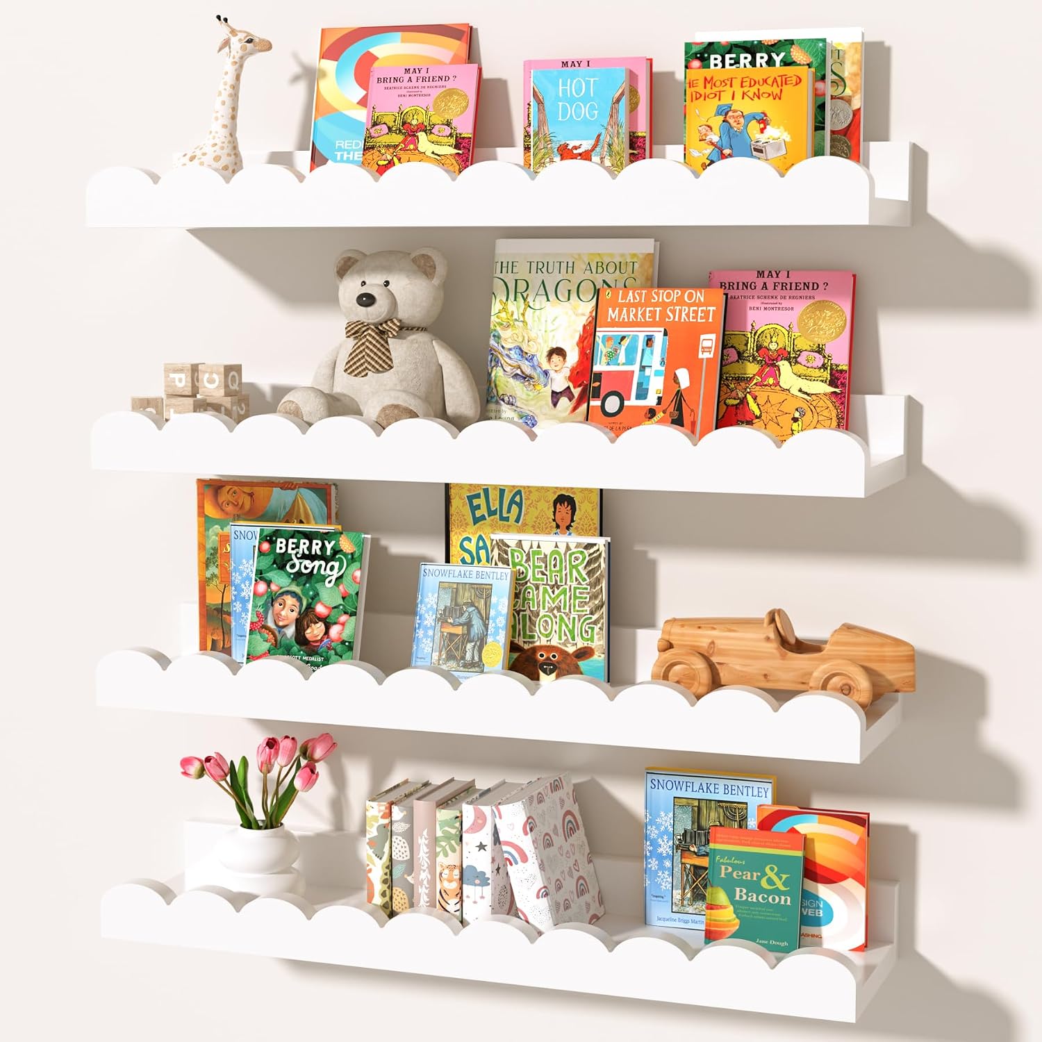 Baby Nursery Floating Shelves - Zestaw 4 białych półek dziecięcych z