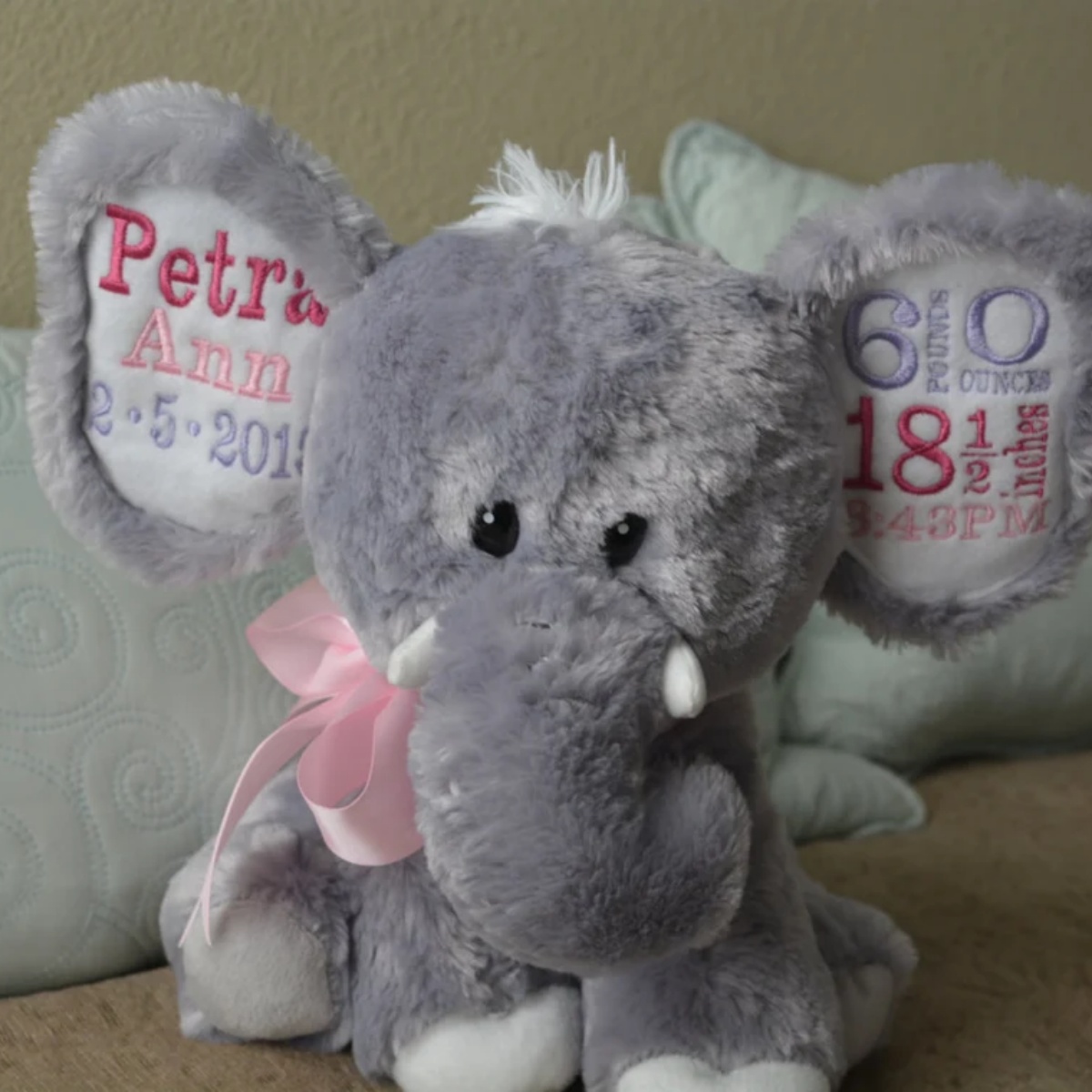 Baby Nursery Elephant - Pluszowy słonik z personalizowanymi statystykami urodzenia
