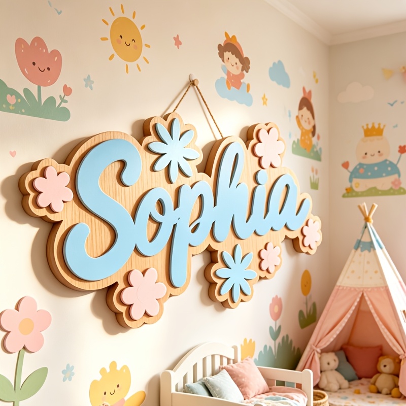 Baby Nursery Decor - Spersonalizowana tabliczka z imieniem w kwiatowym