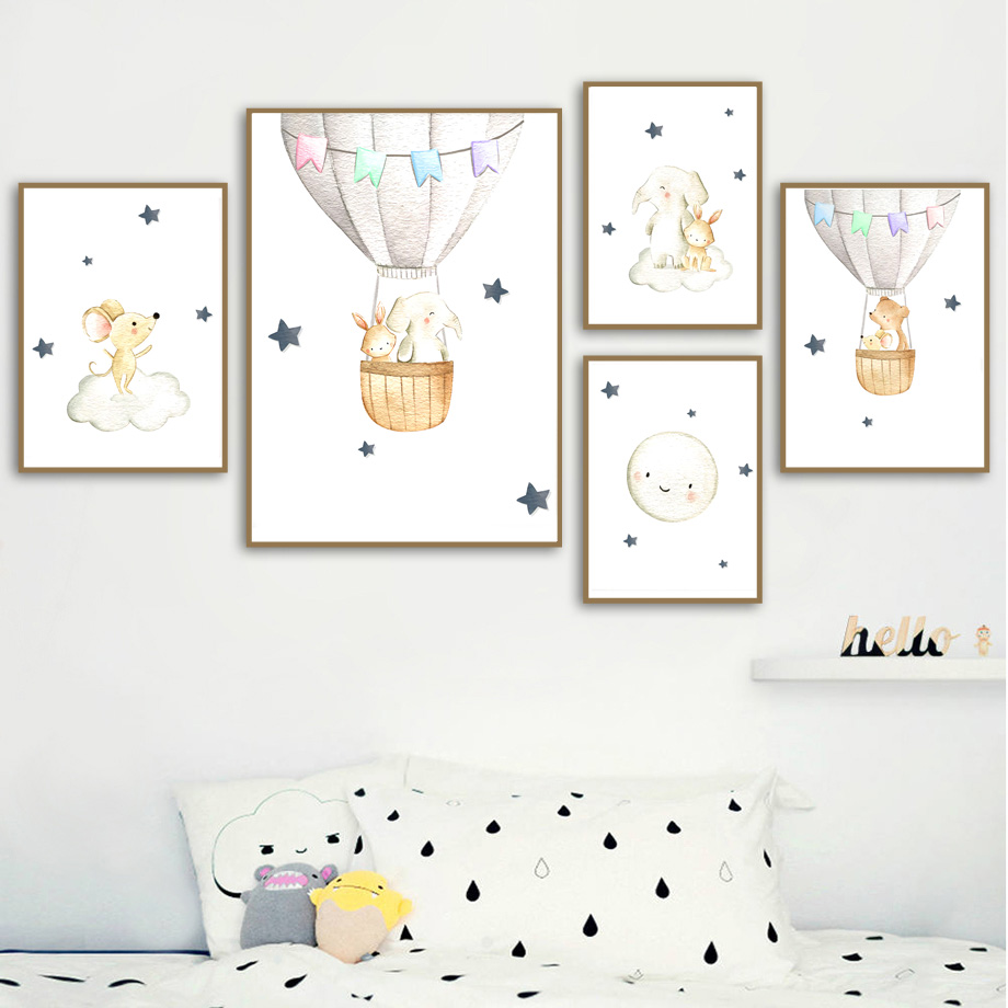Baby Nursery Elephant - Słoń Królik Niedźwiedź Balon Księżyc Nursery