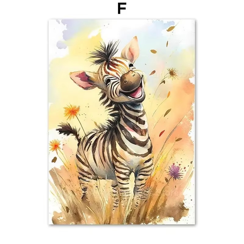 Baby Nursery Giraffe - Akwarelowe Lwy Żyrafy Tygrysy Słonie Zebry