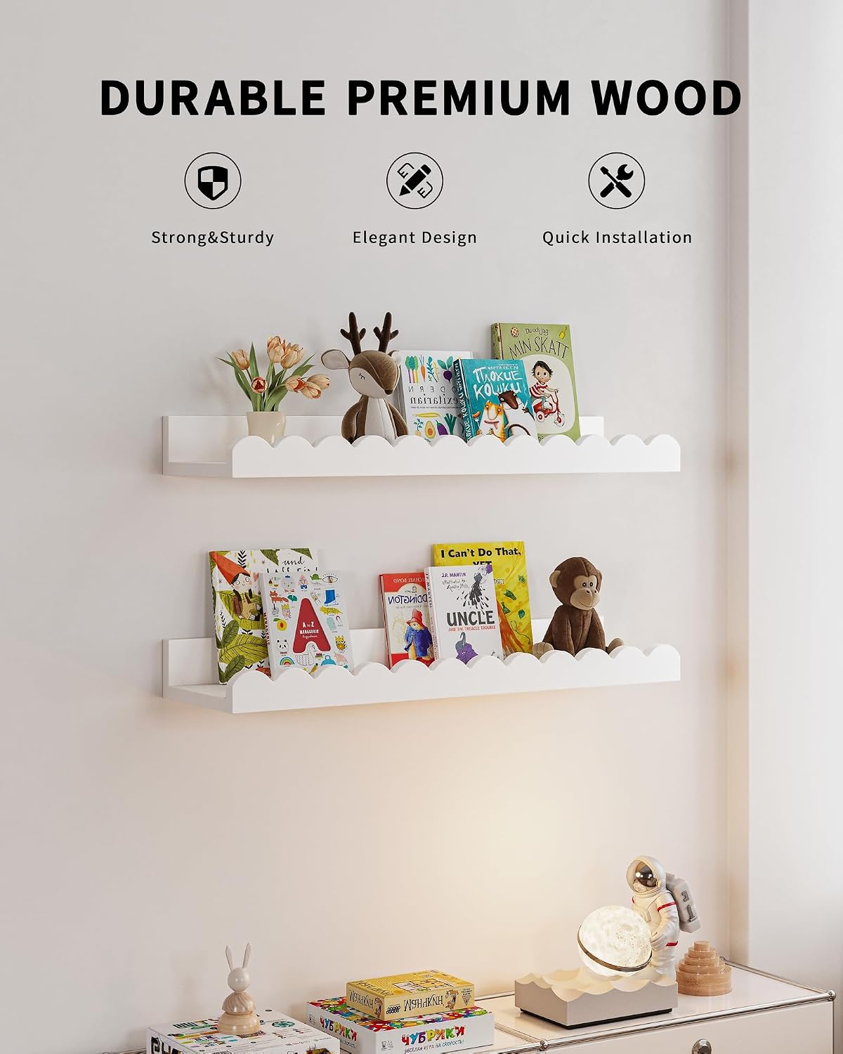 Zestaw 4 białych półek na ksią – Baby Nursery Floating Shelves recenzja i cena