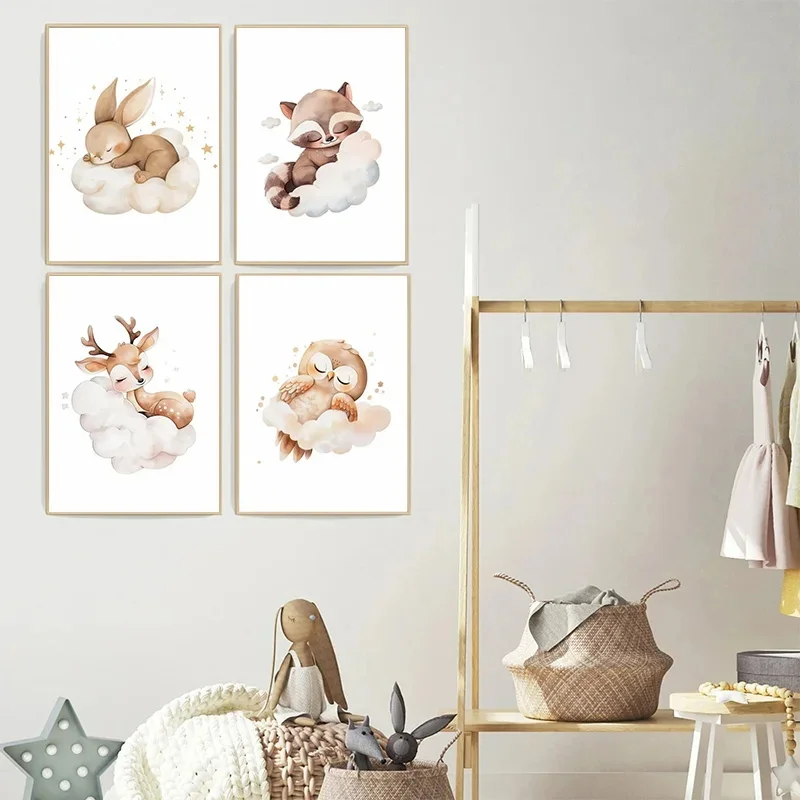 Cartoon Cloud Animal Canvas Pa – Baby Nursery Frames recenzja i cena