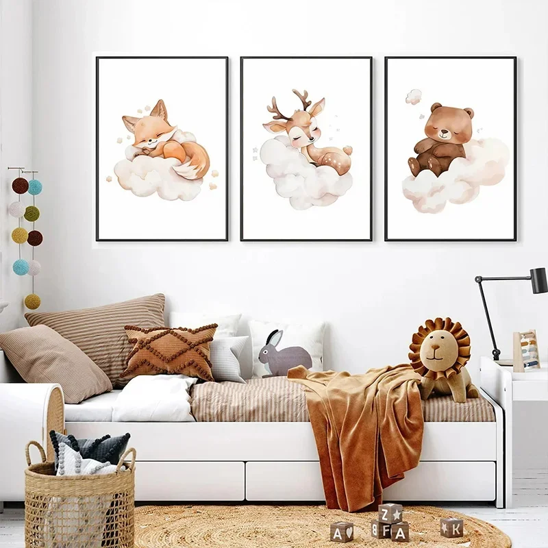 Cartoon Cloud Animal Canvas Pa – Baby Nursery Frames recenzja i cena