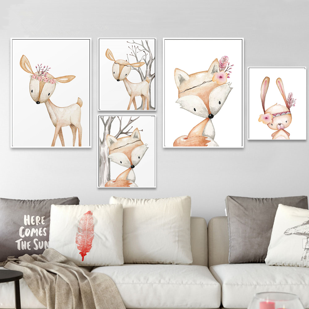 Cartoon Rabbit Poster Fox Deer – Baby Nursery Mirror recenzja i cena