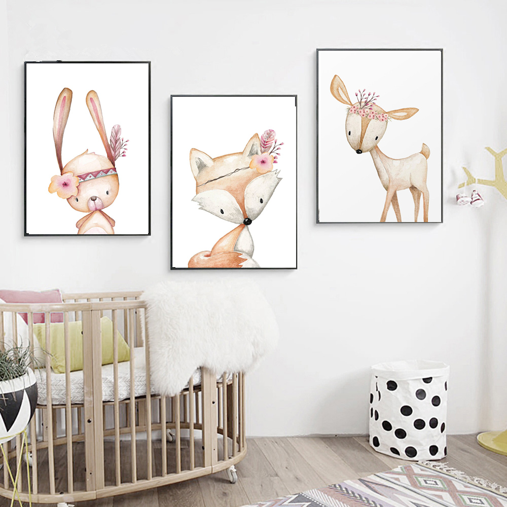 Cartoon Rabbit Poster Fox Deer – Baby Nursery Mirror recenzja i cena