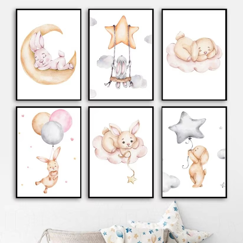 Cute Watercolor Rabbit Moon St – Baby Nursery Mirror recenzja i cena