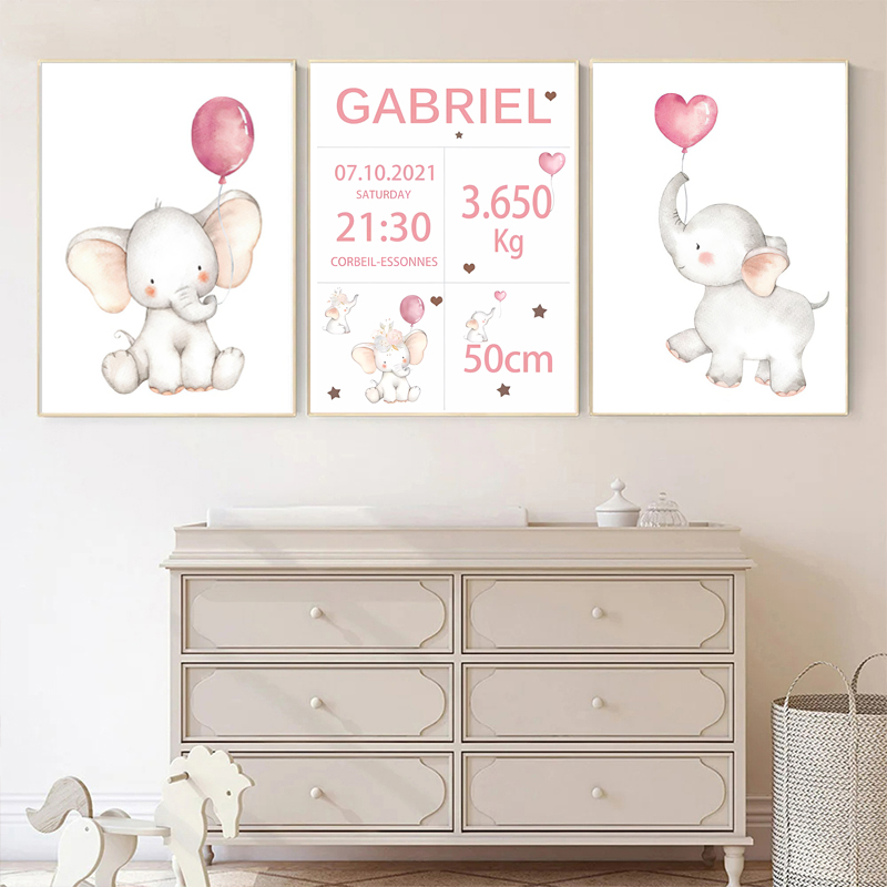 Pink Baby Customized Name Date – Baby Nursery Elephant recenzja i cena