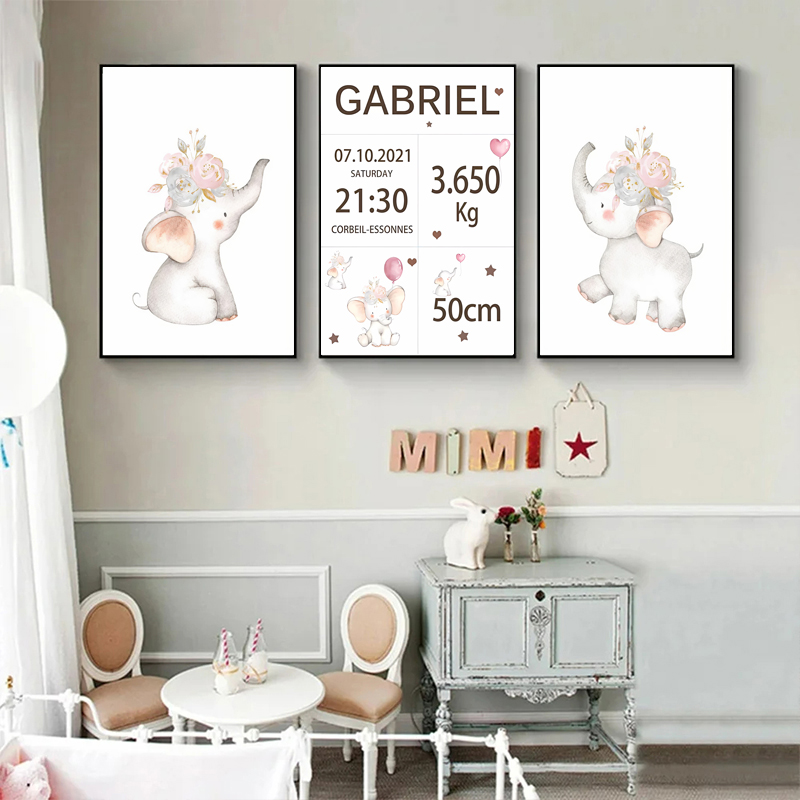 Pink Baby Customized Name Date – Baby Nursery Elephant recenzja i cena