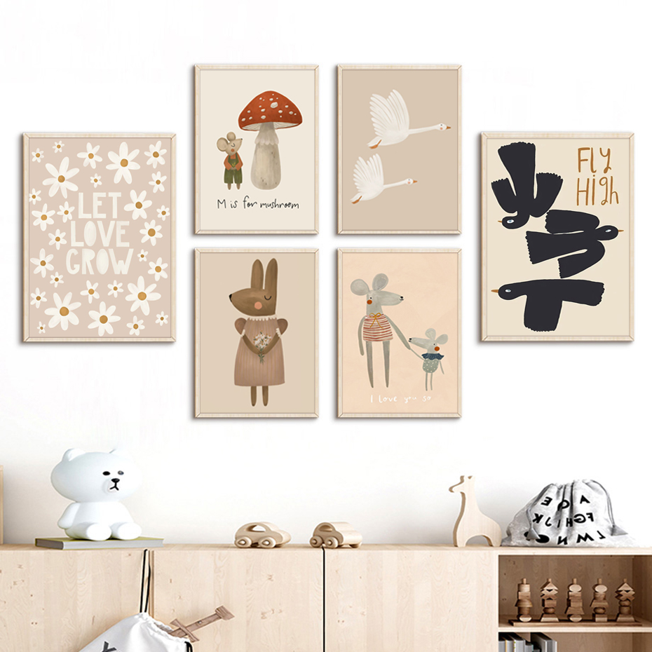 Boho Cartoon Rabbit Mouse Goos – Baby Nursery Frames recenzja i cena