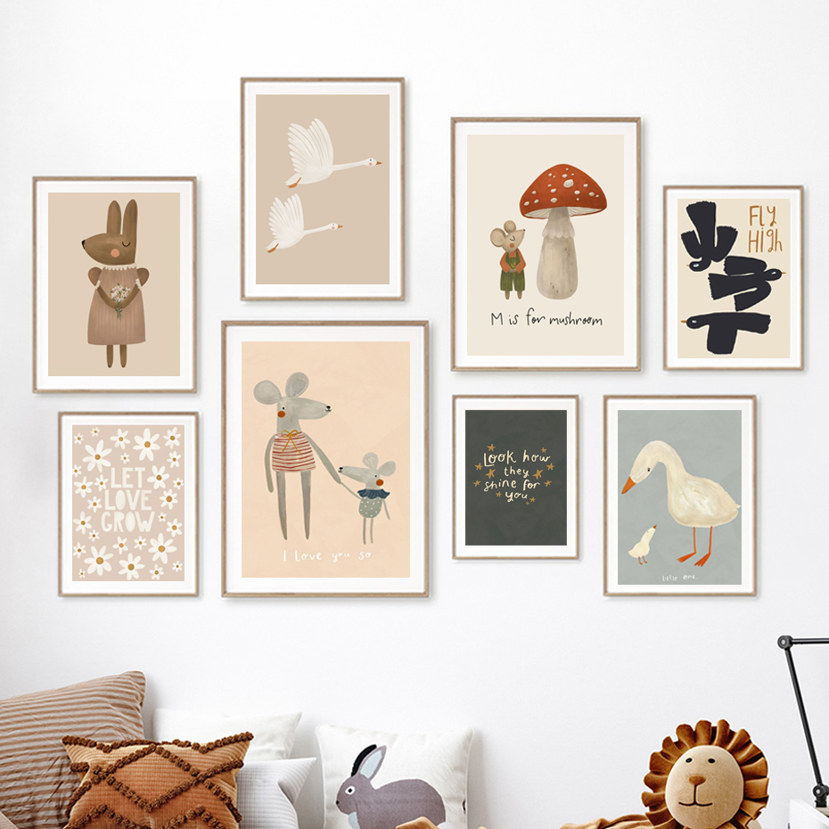 Boho Cartoon Rabbit Mouse Goos – Baby Nursery Frames recenzja i cena